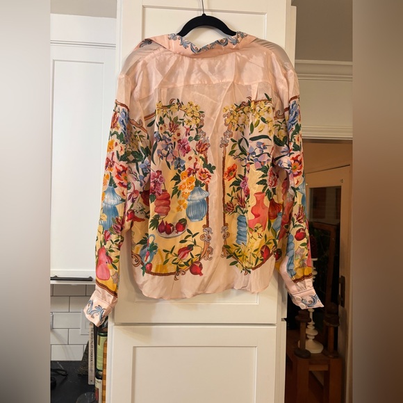 new Farm Rio Garden Terrace long sleeve button down blouse in pink floral - Picture 8 of 8